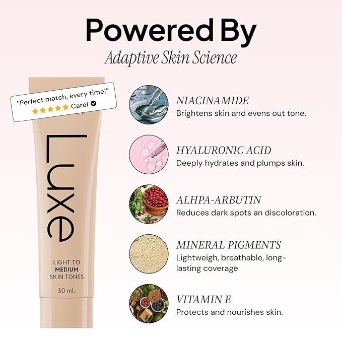Luxe Color Changing Foundation for Women – Instantly Adapts to Your Skin Tone – Buildable Light-to-Medium Coverage – 12-Hour Wear – Natural Dewy Finish - Light