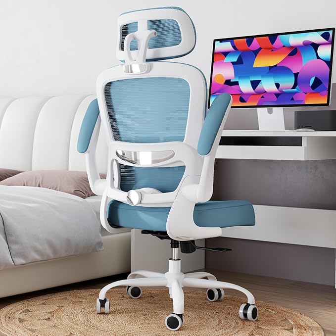 TRALT Office Chair Ergonomic Desk Chair, 330 LBS Home Mesh Office Desk Chairs with Wheels, Comfortable Gaming Chair, High Back Office Chair for Long Hours (Sky Blue)