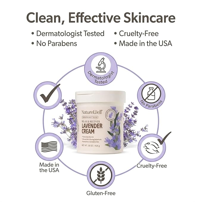 NATURE WELL Lavender Smooth & Soften Moisturizing Cream For Face, Body, & Hands, Calming & Soothing, Infused With Natural Oils & Extracts, Restores Skin Moisture Barrier, 16 Oz