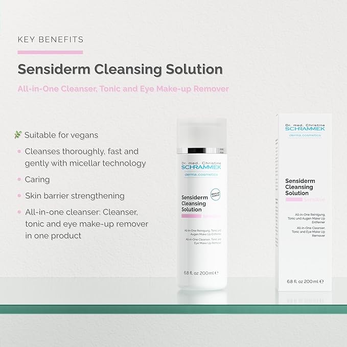 Sensiderm Cleansing Solution (6.75 fl oz) - 3-in-1 Micellar Makeup Remover & Toner - Fragrance-Free - Gentle Cleanser for Sensitive Skin - Dr. Schrammek