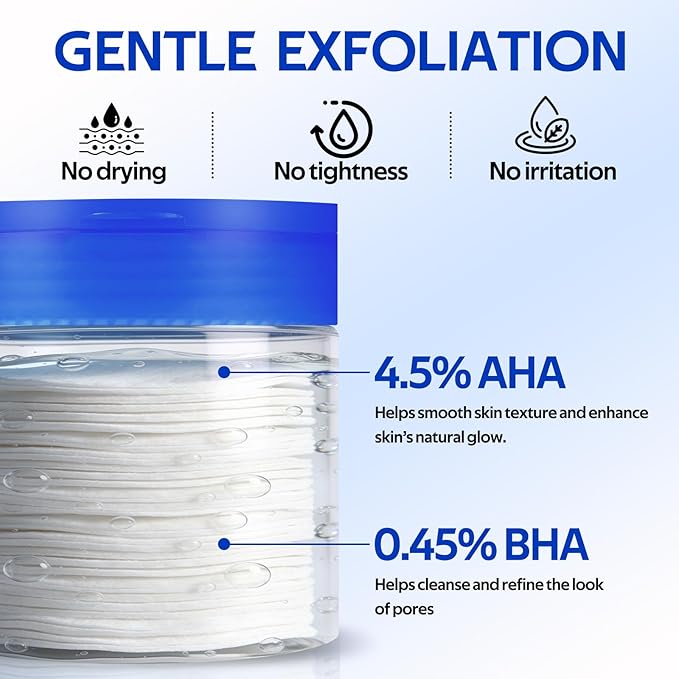 dewyhour Cleansing Face Pads, Gentle Exfoliation Toner Pads for Face with AHA & BHA – Korean Skin Care Moisturizing Dual-Sided Textured Pad Sensitive Skin