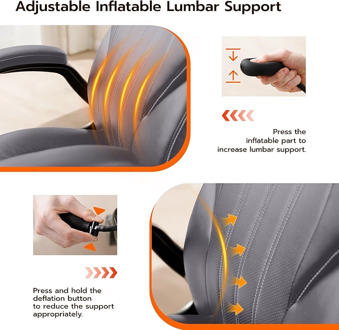 Office Desk Chair, Ergonomic Computer Chair with Padded Flip-Up Arms and Adjustable Lumbar Support, PU Leather Executive Chair with Tilt Lock and 360° Swivel Rolling Wheels for Work, Study