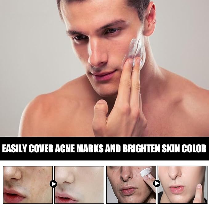 Men's Makeup Cream, Men Concealer, Face Cream for Men, Moisturizing Concealer Cream for Face, Make Up Lazy Cream Mens Makeup for Brightening, Oil Control and Cover Flaws, Balance Skin Tone (2pcs)