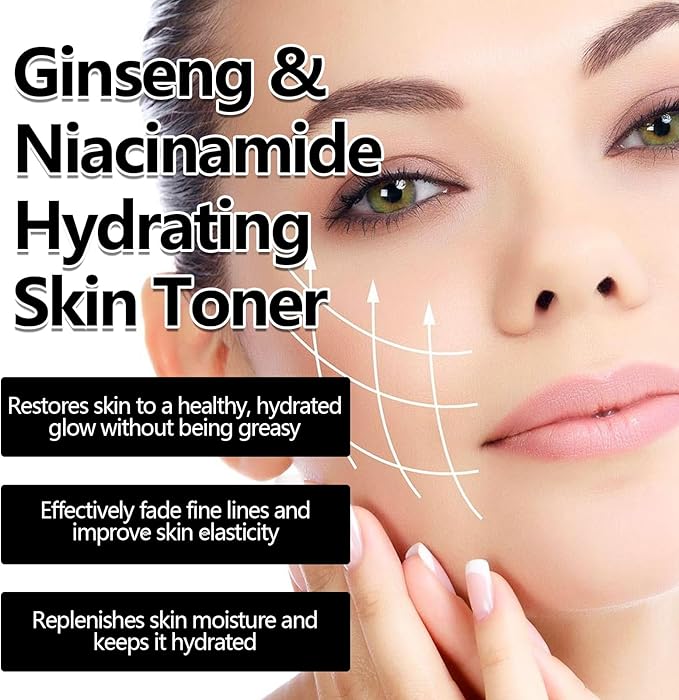 Ginseng & Niacinamide Hydrating Toner for Face, Improves Skin Clarity & Elasticity, Moisturizing Formula to Revive Dull Complexion, 4 Fl Oz