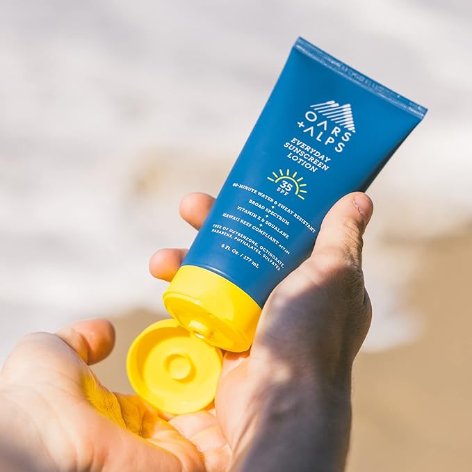 Oars + Alps Sunscreen Body Lotion for Everday Use, SPF 35 Body & Face Sunscreen Lotion, Infused with Aloe & Vitamin E, No White Residue, Water & Sweat Resistant, All Skin Types, Lightweight, 6oz, 2pk