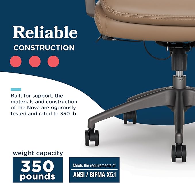 La-Z-Boy Nova Executive Office Chair - Ergonomic High Back Desk Chair with AIR Lumbar Support - Comfortable Computer Chair for Home Office - Vegan Leather - Light Tan