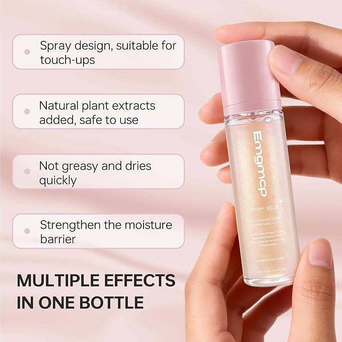 Sheer Setting Mist Sunscreen SPF 50, Broad Spectrum Shimmering Body Oil Mist for Face & Body, Hydrating Makeup-Friendly, Reef-Safe, Non-Greasy & Weightless Fast Drying for Dewy Finish (2pc)