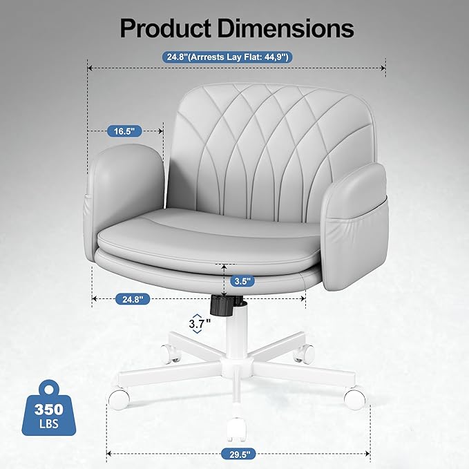 Misolant Criss Cross Chair with Armrests & Wheels for Cross-Legged Sitting, Comfortable PU Leather Vanity Chair, Office Desk Chairs with Adjustable Rocking Function, for Home, Bedroom Gray