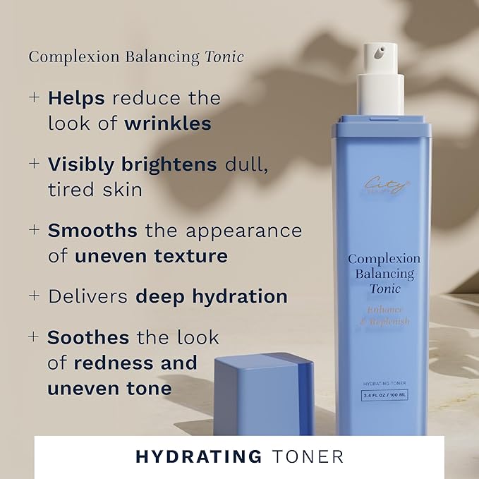 City Beauty Complexion Balancing Tonic - Toner for Face - Alcohol Free Hydrating Facial Toner with Ceramides & Niacinamide - Anti Aging Skincare for Deep Hydration & Glow - 3.4 oz