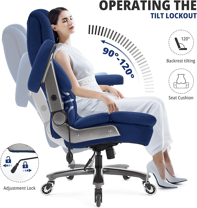 Fabric 700lbs Big and Tall Office Chair-Large Computer Chair with Adjustable Lumbar Support 3D Flip Arms Plus Size Wheels, High Back Executive Desk Chair, Heavy Duty Metal Base, Thick Padded Wide Seat
