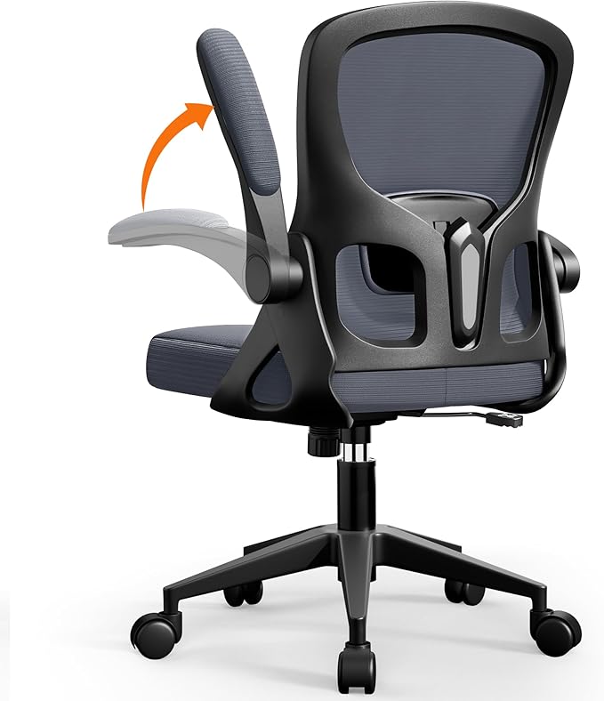 Office Chair Ergonomic Desk Chair, Adjustable Lumbar Support Rolling Swivel Comfy Chair with Space-Saving Flip Up Armrests, Mesh Gaming Chair for Business Work Office & Home, Dark Gray