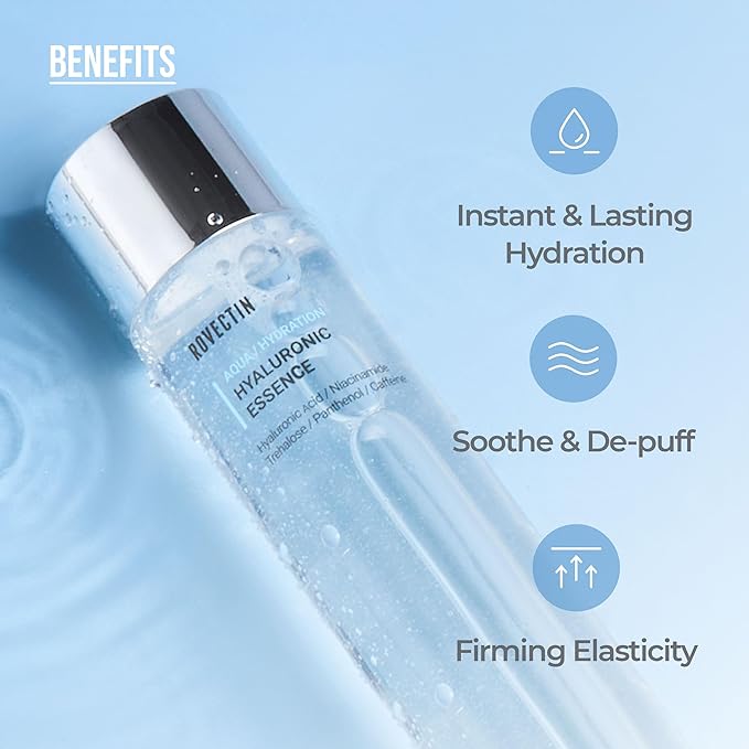 ROVECTIN 2-Step Hydrating & Calming Set – Aqua Hyaluronic Essence & Calming Lotus Cream with Niacinamide, Deep Moisturizing, Plumping, and Soothing Daily Routine, Vegan Korean Skincare Set