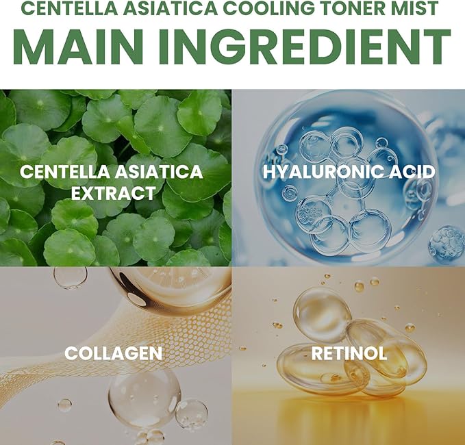 Centella Asiatica Facial Mist, Hydrating Toner Spray for Face, Lightweight Refreshing Soothing Spray Toner Skincare for Soft & Glow Skin, Reduces Redness & Dryness, for All Skin Types