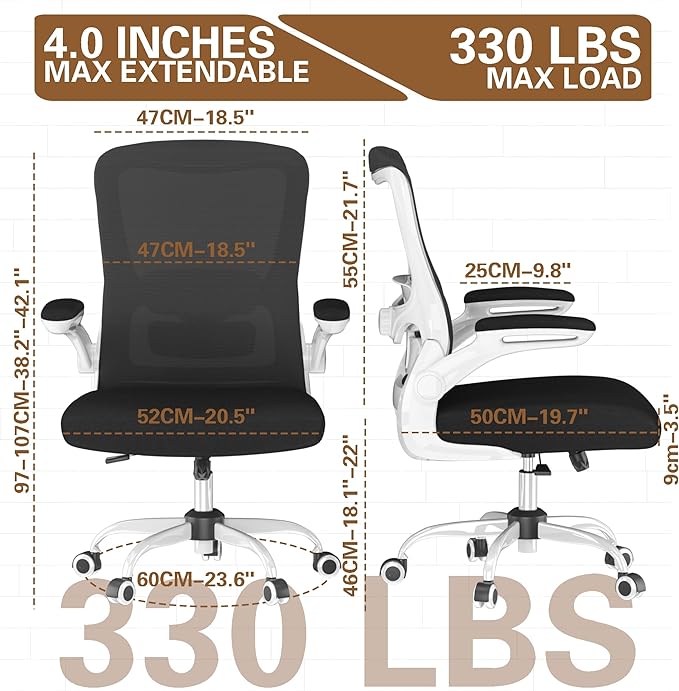 Ergonomic Office Chair - High Back Desk Chair with Adjustable Lumbar Support, Breathable Mesh Back, 330LBS Capacity, Easy Assembly, for Home Office Executive Computer Task