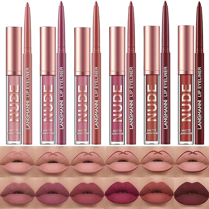BONNIE CHOICE 12Pcs Matte Liquid Lipstick + Lip Liner Pens Set, 6 Matte Lipstick With 6 Matching Smooth Lipliner Waterproof Long Lasting 24 Hour Lip Gloss Makeup Valentine's Day Gifts for Women