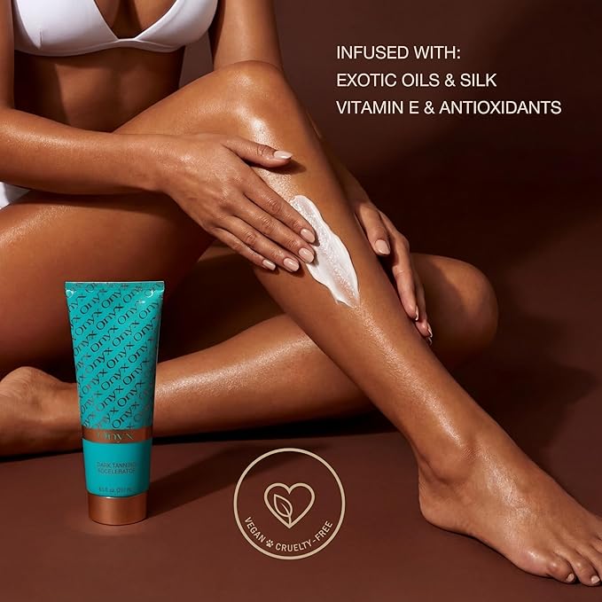 Onyx Strongest Dark Tanning Accelerator Lotion - Effective Tan Enhancer for Indoor & Outdoor Sun - Accelerates Melanin Production - No Stains & Streaks | Super Moisturizing | Tropical Scent | No-SPF