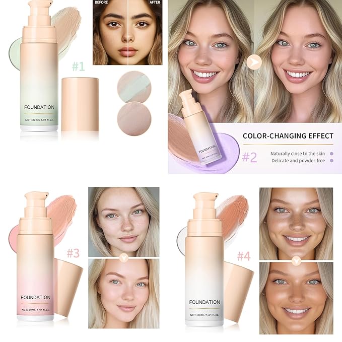 Color Changing Foundation, Color Correcting CC Cream with Centella, Even Red Skin Tone, Lightweight Non-Greasy, Hydrating, Sheer Coverage, Multiuse Face Concealer with Natural Finish(Pink)