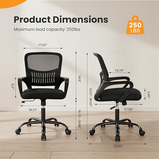 NEWBULIG Home Office Chair Desk Computer Chair Adjustable Ergonomic Lumbar Support Executive Chair with High Density Mesh 360 Degree Swivel Rolling Chair for Men Women Adults Black