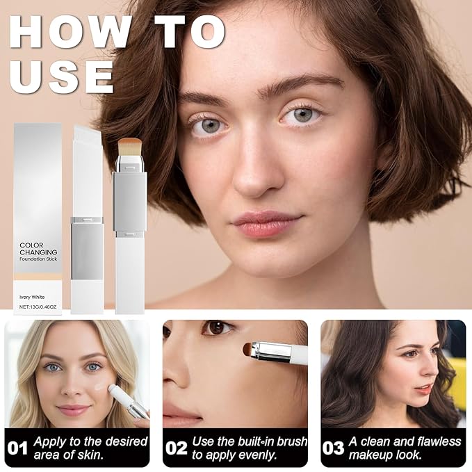 2pcs Blanc Cover Stick, Blanc Cover Cream Stick V White, Dual-Ended Full Coverage Color-Changing Korean Foundation V Sticks with Brush, Makeup Base for Flawless Look (Ivory White & Natural Color)