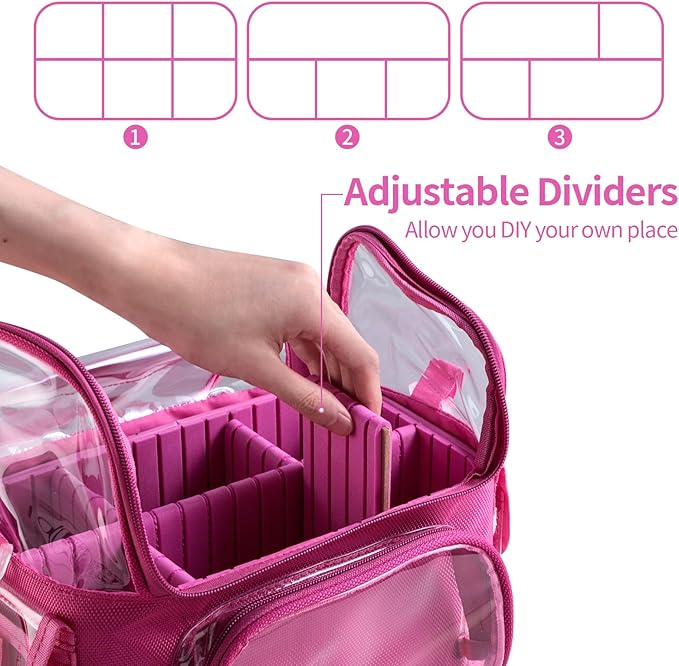 BS-MALL Makeup Bag, Transparent PVC Clear Travel Makeup Brush Holder, Tool Organizer Case with Shoulder Strap (Hotpink)