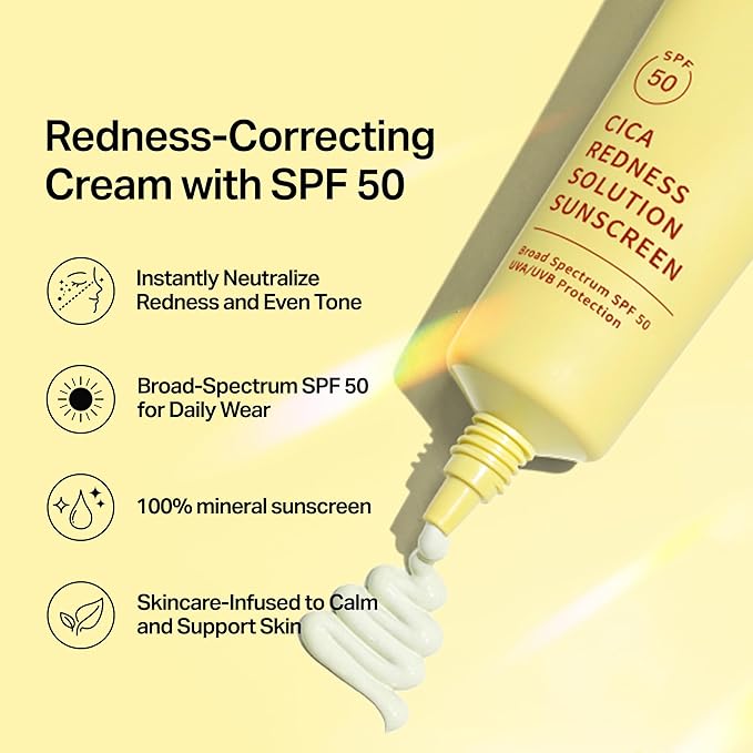 Meebak Cica Redness Color Correcting SPF 50 - Green to Beige CC Cream with Niacinamide and Centella - Neutralizes Redness for Fair-to-Medium Skin Tones - Korean Skincare