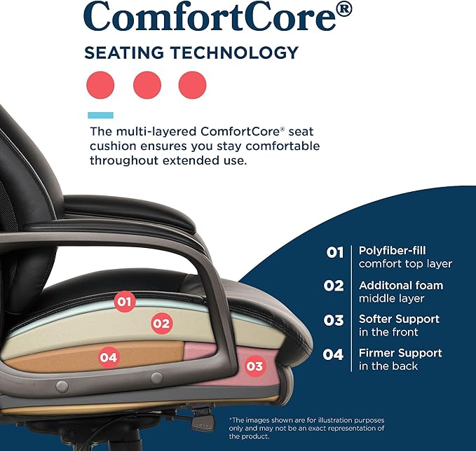 La-Z-Boy Nova Executive Office Chair - Ergonomic High Back Desk Chair with AIR Lumbar Support - Comfortable ComputerChair for Home Office - Vegan Leather - Black
