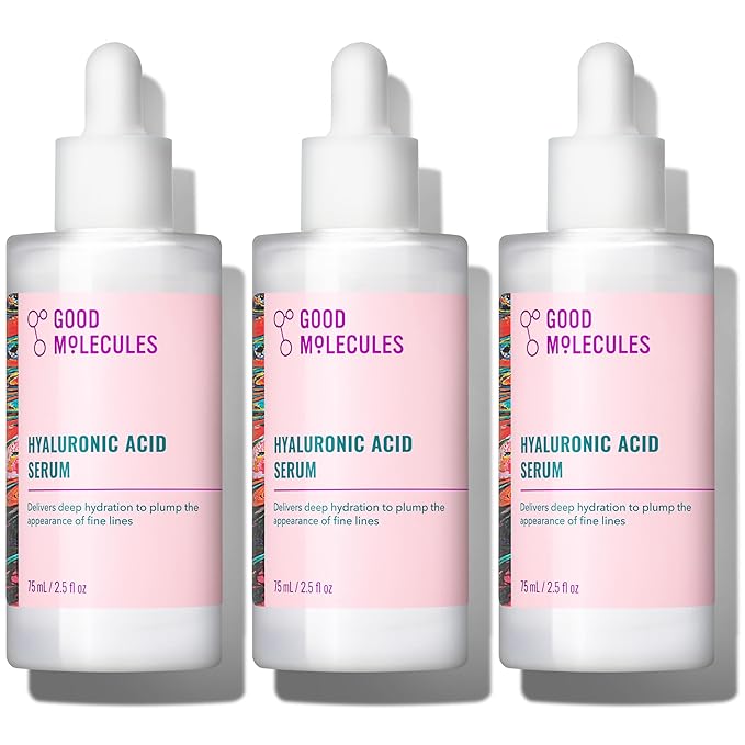 Good Molecules Hyaluronic Acid Serum Pack 3 – 75 ml / 2.5 fl oz Each | Lightweight Facial Serum with 1% Hyaluronic Acid for Hydration