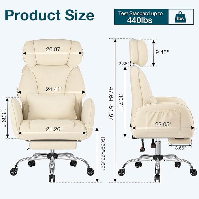 HOFFREE Criss Cross Chair with Wheels Ergonomic Office Chair with Reversible Armrest Wide Seat Comfy Desk Chair with Foot Rest for Gaming,Reading,Working(Beige)