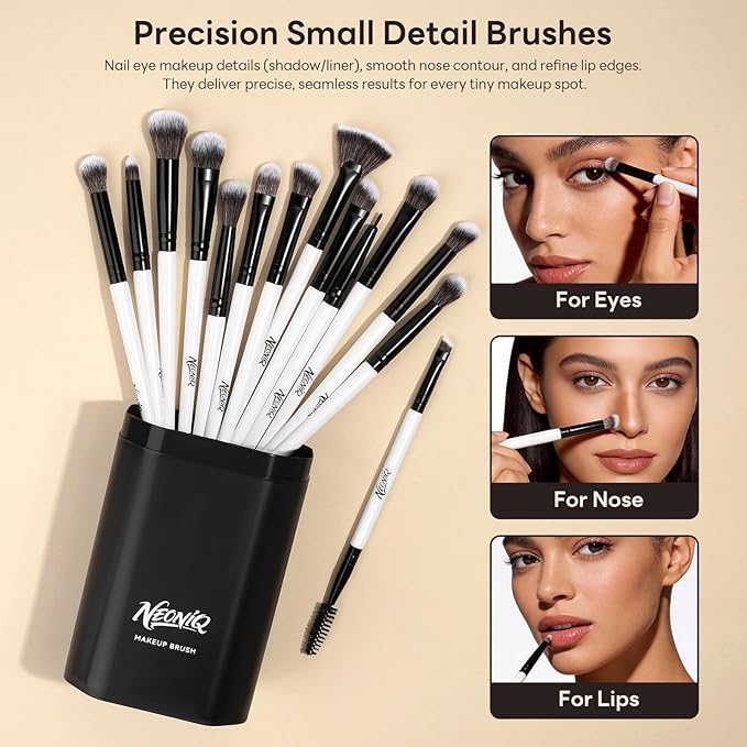 NEINIQ 20 PCS Travel Makeup Brush Set, Makeup brushes, Professional Foundation Eyeshadow Concealer Blush Powder Bronzer Brushes,Versatile Face Make Up Tools with Travel Makeup Case（White）