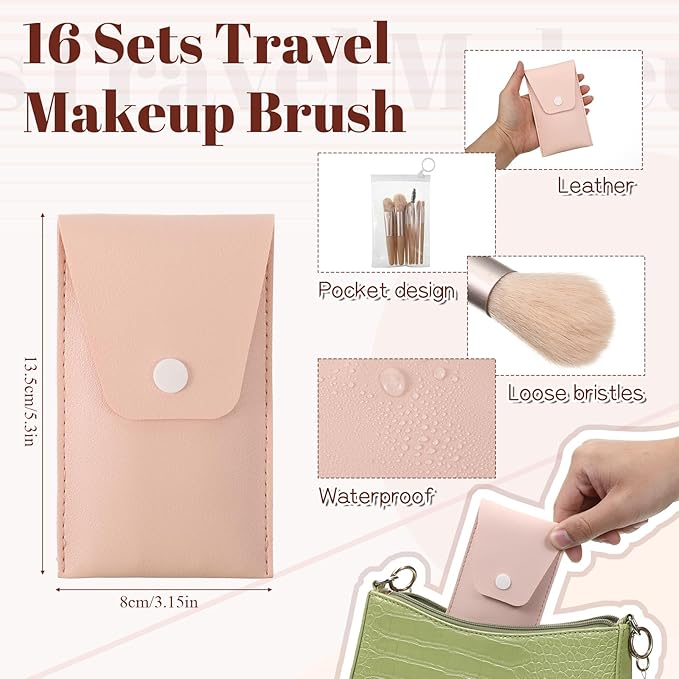 16 Sets Travel Makeup Brush Set, Synthetic Makeup Brushes with Case, Mini Travel Brush Set with Bag, Mini Face Make up Brushes for Wedding Bridal Shower Favors Party Souvenirs