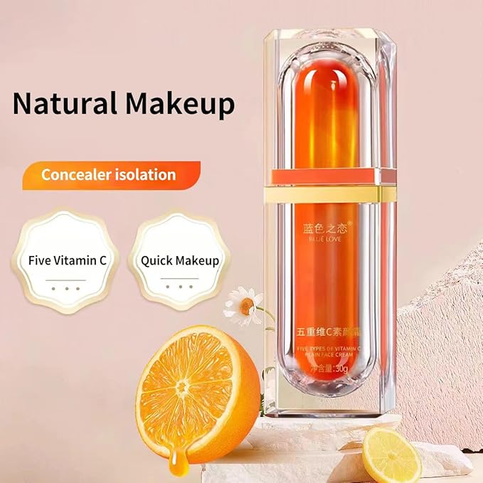 BLUE LOVE Five Vitamin C Tone Up Cream, Silky Tinted Moisturizer & Makeup for Women, Fast-Absorbing Cream, Natural-Looking Finish for All Skin Types, 5.5oz