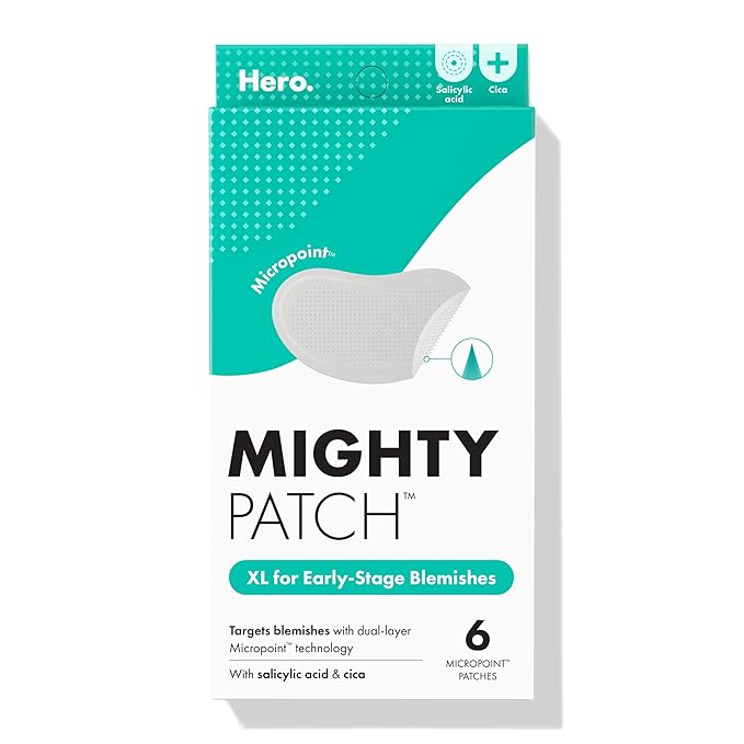 Mighty Patch Micropoint Large Hydrocolloid Pimple Patches for Face Blemishes from Hero Cosmetics, Acne Stickers for Early Stage Zits & Hidden Pimples, 1,385 Proprietary Micropoints, 6 Count