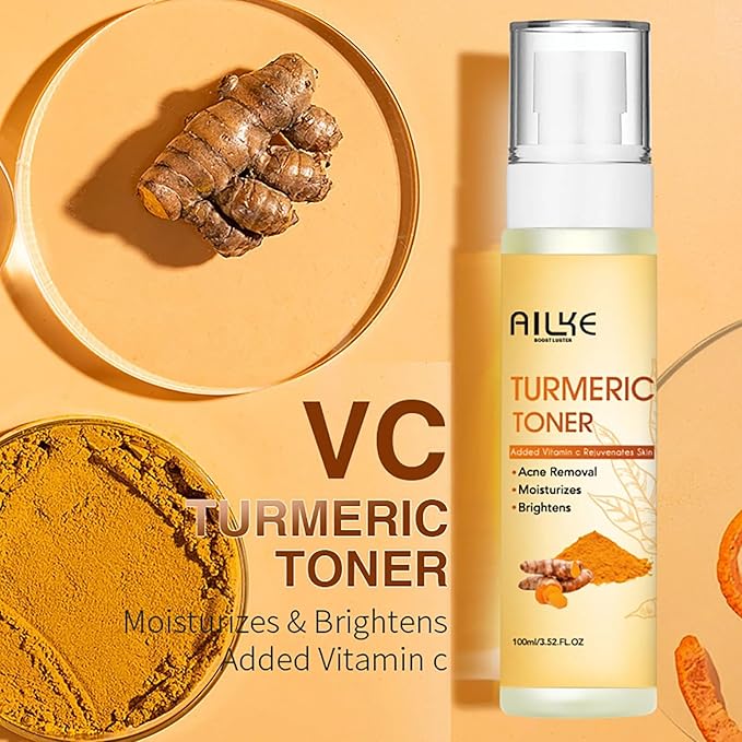 AILKE Natural Turmeric Face Toner, Brightening, Hydrating, Rejuvenate Skin, Acne & Pimples Removal, Clean Skin With Vitamin C, For All Skin Types, 3.52 fl oz (Pack of 1)