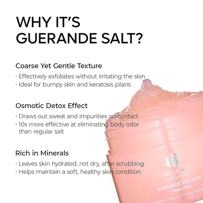 Dr.Melaxin Guerande Sea Salt Perfume Exfoliating Body Scrub for Smooth Skin Body, Coral Rose Scent 450g