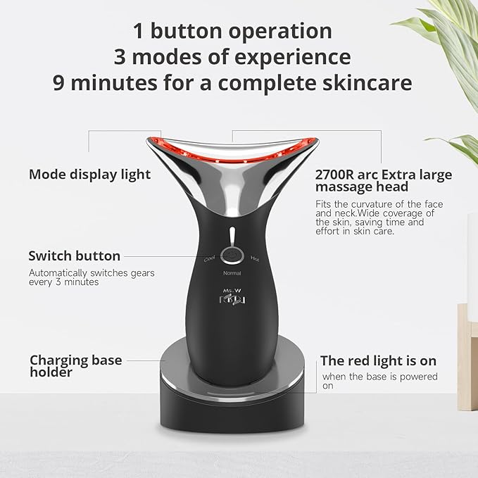 Ms.W Red Light Neck Face Massager, Facial Massager with Hot & Cold Modes for Skin Care, Vibration for Skin Tightening and Rejuvenation