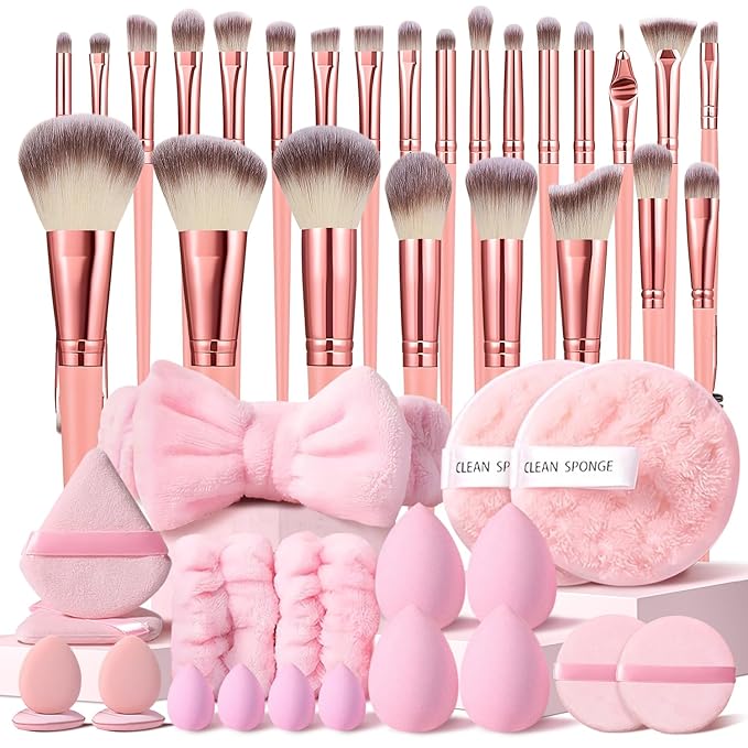 HGHDBT 46Pcs Pink Makeup Brushes Set Professional Makeup Kit Multi-functional Makeup Tool Set with Facial Makeup Accessories, Foundation Makeup Brush Kit Eye and Face Make up Brushes & Tools