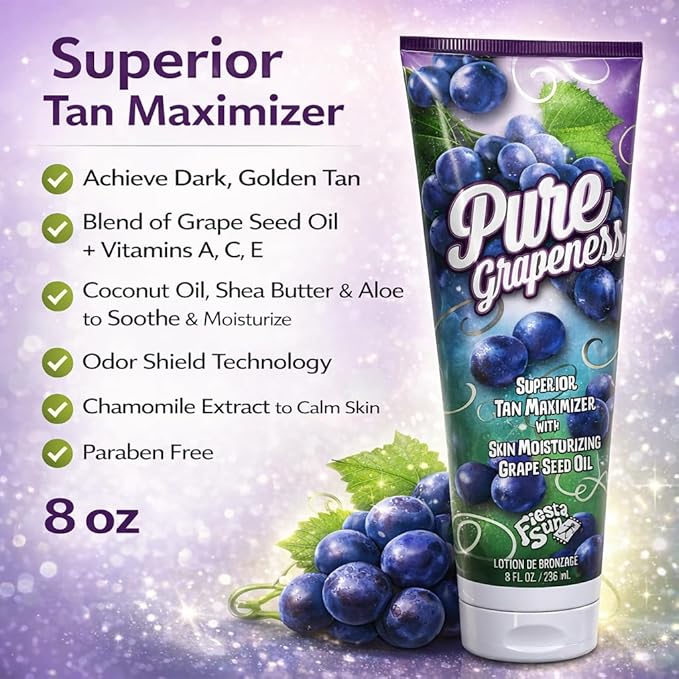 Pure Grapeness Tanning Bed Lotion Tan Maximizer with Tyrosine and DHA, 8 ounces