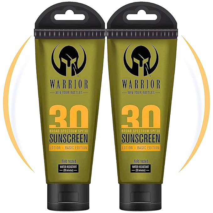 WARRIOR - WIN YOUR BATTLES- Sunscreen SPF 30 Lotion - Water & Sweat Resistant Body Lotion with SPF - Non-Mineral Formula, Camo Presentation, Broad Spectrum Sunscreen SPF30-3 Fl Oz - Pack of 2
