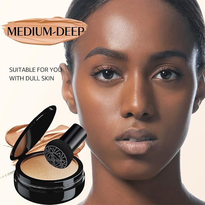Mushroom Head Air Cushion CC Cream for Older Women, Medium Coverage Lightweight Up To 24H Wear Intense Moisture, Self Adjusting for Mature Skin, Vegan Formula (Medium)