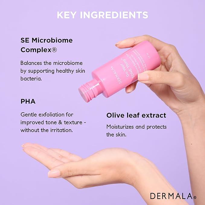 Dermala Do Your Tone Thing Balancing Toner | pH Balanced Solution PHA Oil Controlling Facial Toner for Blemish Prone Skin | Gentle Exfoliation Calms Hydrates Moisturizes for All Skin Types | 3 fl oz