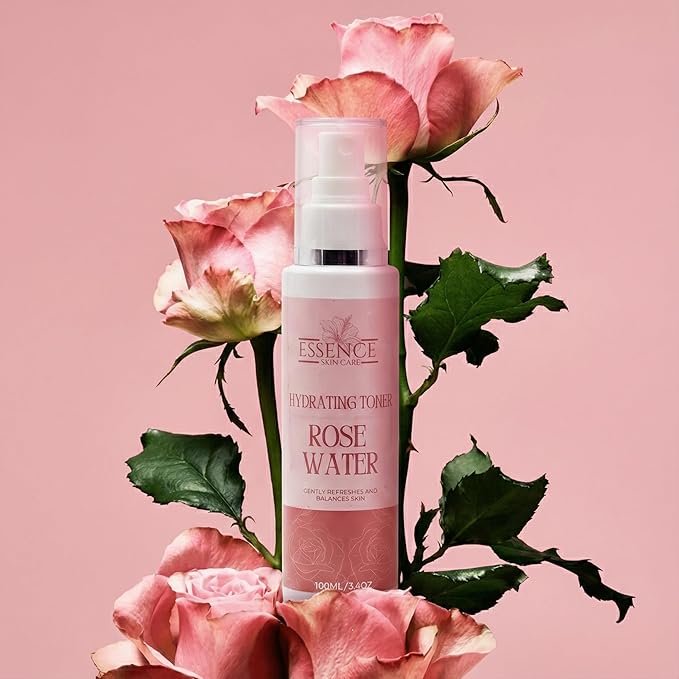 Essence Skin Care Rose Water Hydrating Toner, Face Mist with Aloe Vera, Hibiscus Extract, Glycerin, Alcohol-Free, Soothing Facial Spray, for Normal, Dry, Combination, Sensitive Skin