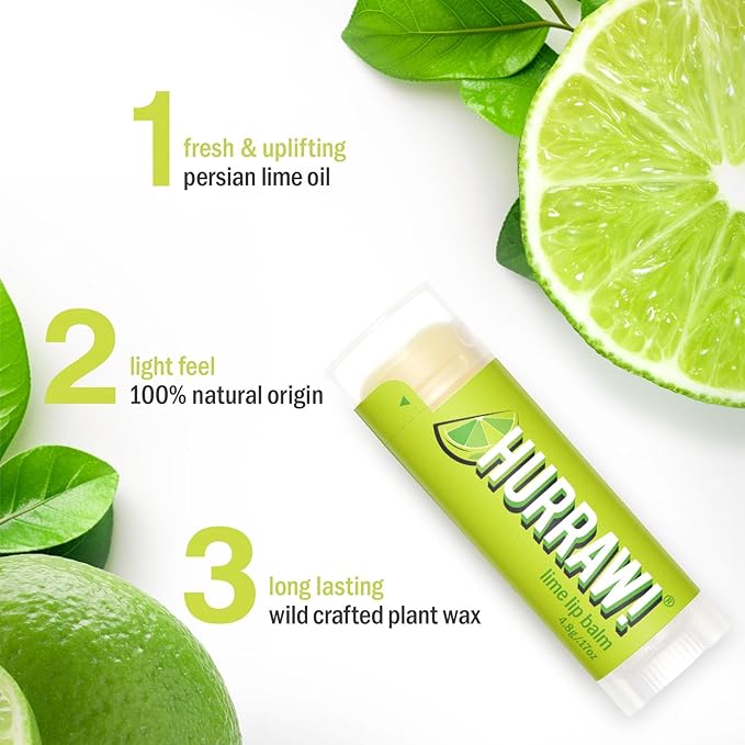 Hurraw! Lime Lip Balm: Organic, Certified Vegan, Cruelty and Gluten Free. Non-GMO, 100% Natural Ingredients. Bee, Shea, Soy and Palm Free. Made in USA