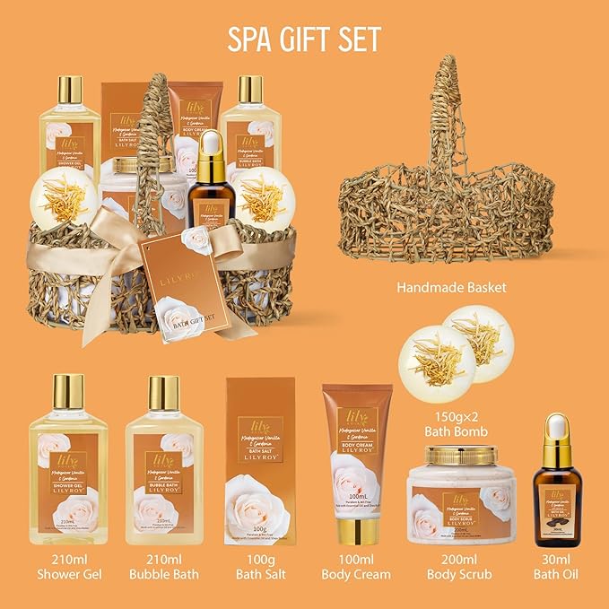 Mothers Day Gifts for Mom - Luxury Honey Almond Bath & Body Gift Set for Women, Spa Gift Basket, Pampering Bath Set with Bath Bomb | Christmas Birthday, Perfect Holiday Gift for All Occasion