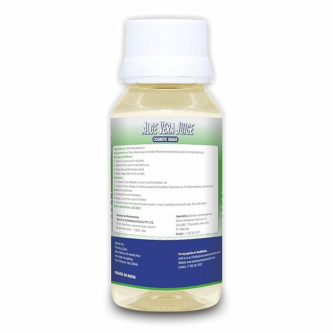 Aloe Vera Juice (240 ml / 8.11 fl oz) - Cosmetic Grade Liquid Base for Gels Toners Serums Creams Haircare & DIY Formulations
