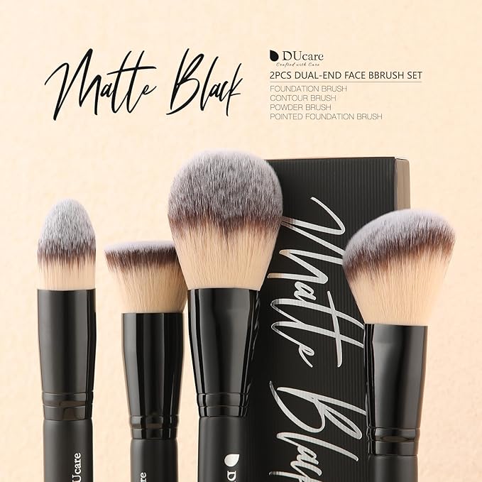 DUcare Dual-Ended Face Brushes, 4-in-1 Foundation Contour Powder Buffing Blending Brush Set, Travel Synthetic Kabuki Blending Cosmetic Tools for Liquid Cream Powder