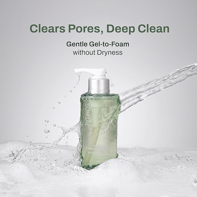 Pore Control Gel to Foam Cleanser, Deep Pore Cleansing Face Wash, Non Drying Lightweight, Soft Foam for Smooth Clear Skin, Korean Facial Cleanser with Green Tea & Niacinamide, 155ml/5.24 fl oz