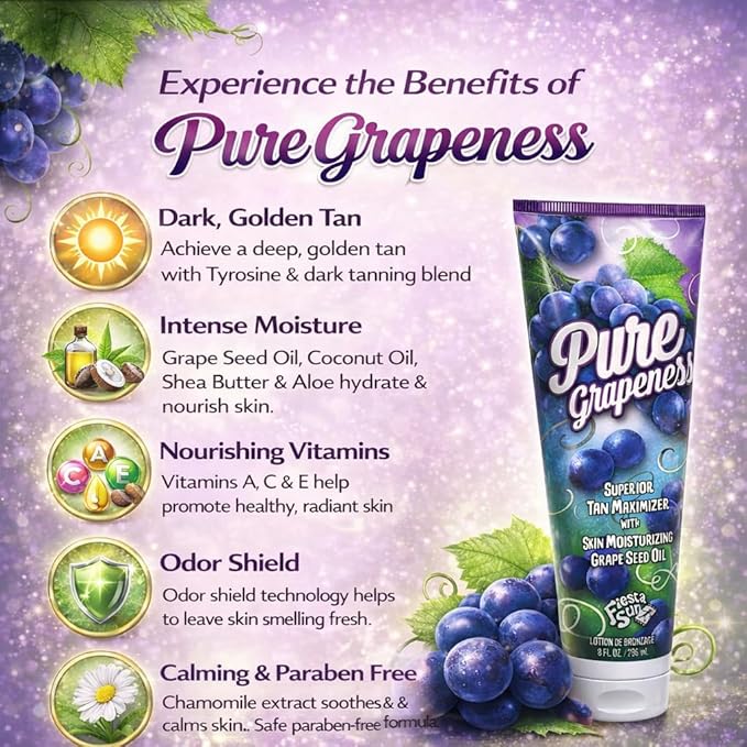 Pure Grapeness Tanning Bed Lotion Tan Maximizer with Tyrosine and DHA, 8 ounces
