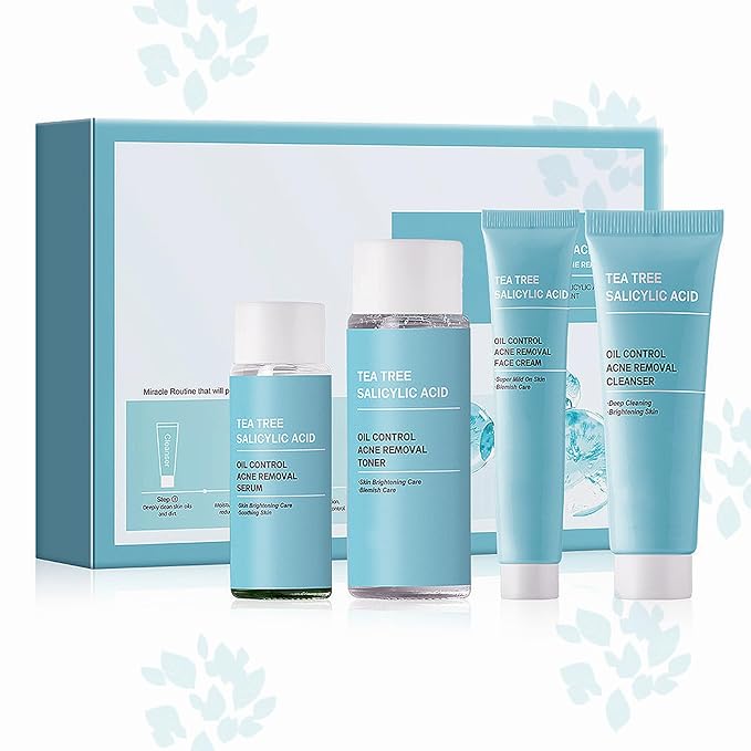 Skincare Set for Women,Skin Care Kit with Tea Tree Oil 4 Piece Skincare Gift Set with Cleanser,Toner,Serum and Face Cream Skin Care Sets for Women Oil Control and Moisturizing Skin