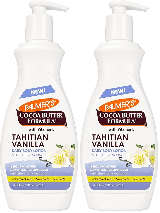 Palmer's Cocoa Butter Formula Tahitian Vanilla Body Lotion,13.5 Oz, Daily Moisturizing Lotion for Dry Skin with Shea Butter & Vitamin E, Hydrates & Protects, Provide 48-Hour Deep Moisture,(Pack of 2)