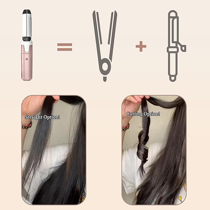 VAV Mini 2 in 1 Hair Iron Hair Straightener & Curler with Rotation Switch, 1 Inch Curling Iron Ceramic Flat Iron 400°F, Portable for Short Hair/Bobs/Bangs/Men, Travel Size Curling Wand Dual Voltage